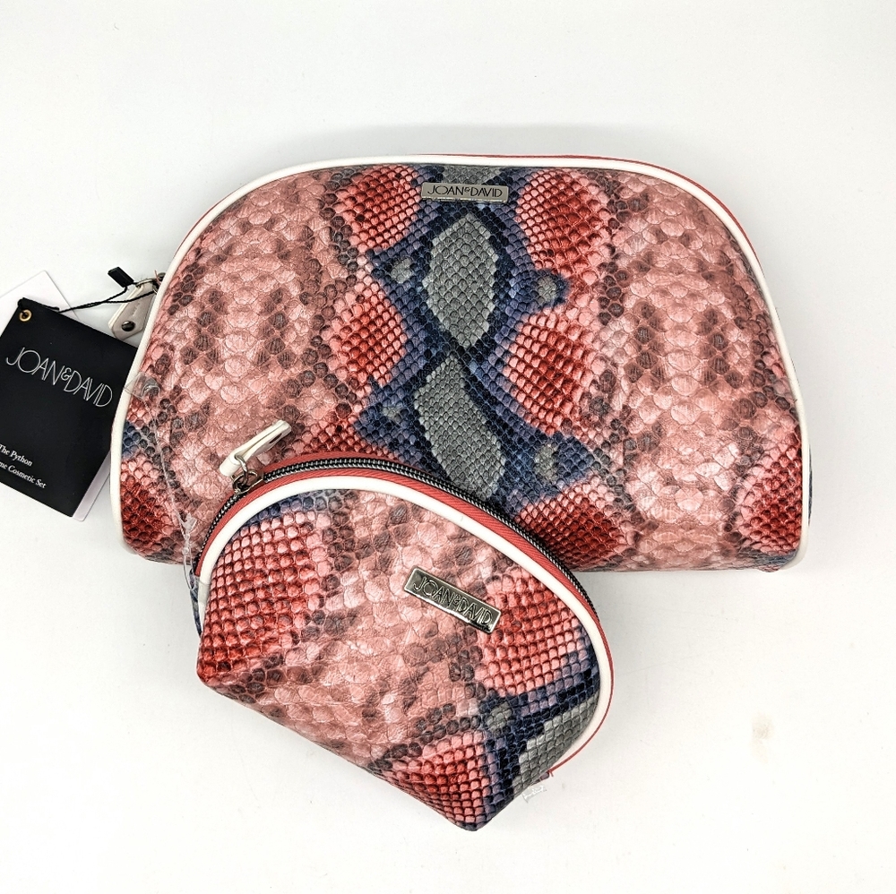 Joan & David Python Travel Cosmetic Toiletry Bags 3 Piece Set Pink JDC2751